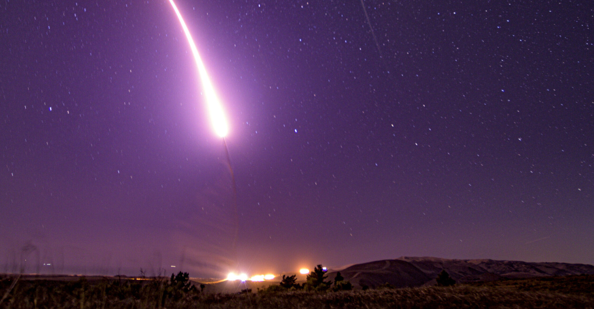 An unarmed Minuteman III intercontinental ballistic missile launches during an operational test at 1:13 a.m. Pacific Time Oct. 2, 2019, at Vandenberg Air Force Base, Calif. The test demonstrates the United States’ nuclear deterrent is robust, flexible, ready and approximately tailored to deter twenty-first century threats and reassure our allies. 191002-F-CG053-1002 (U.S. Air Force Photo by Staff Sgt. J.T. Armstrong)