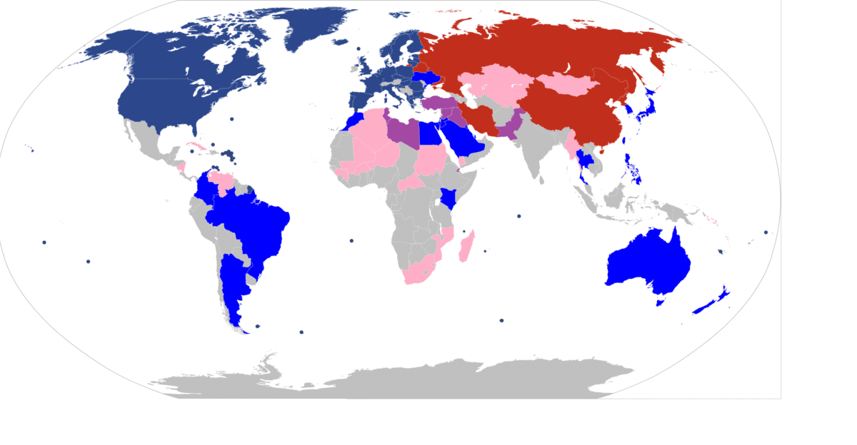Map of the countries in the US-led NATO Major Non-NATO Ally MNNA camp vs the opposing China-led CRINK camp also known as the Axis of Evil or the Axis of Upheaval Allied countries receiving major military support from either side are also included CRINK countries CRINK-aligned countries receiving major military or security support NATO countries Major Non-NATO Allies and other countries receiving significant military support Ukraine Countries that are a military ally of at least one camp but support both sides