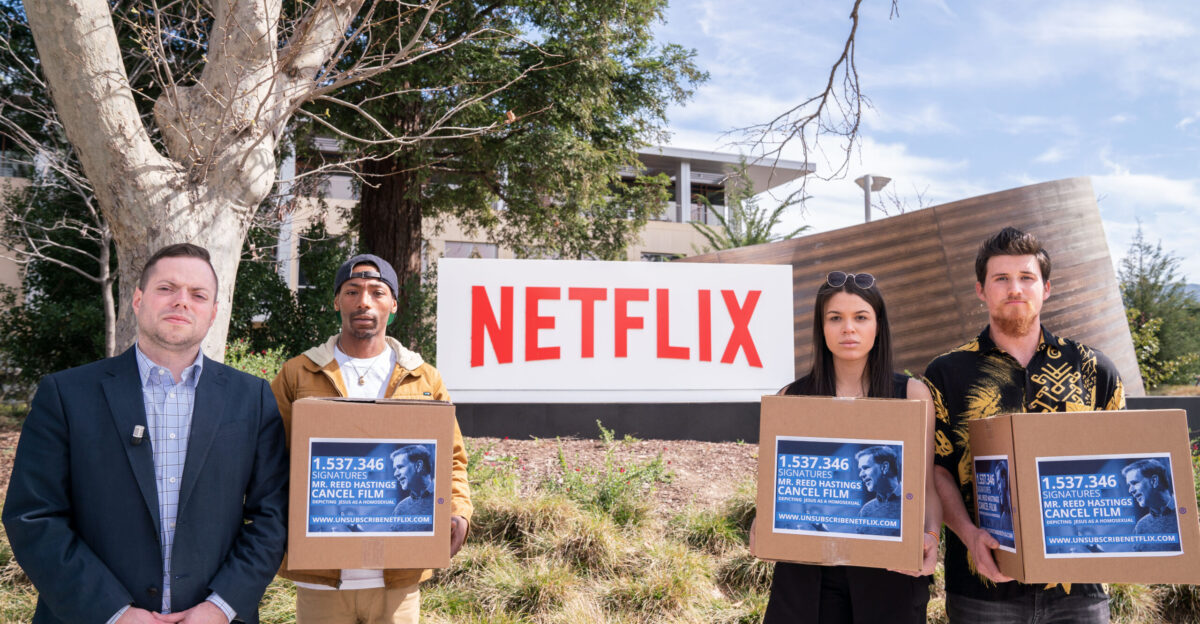 03 06 Performance outside the Netflix HQ in Los Gatos California UnsubscribeNetflix