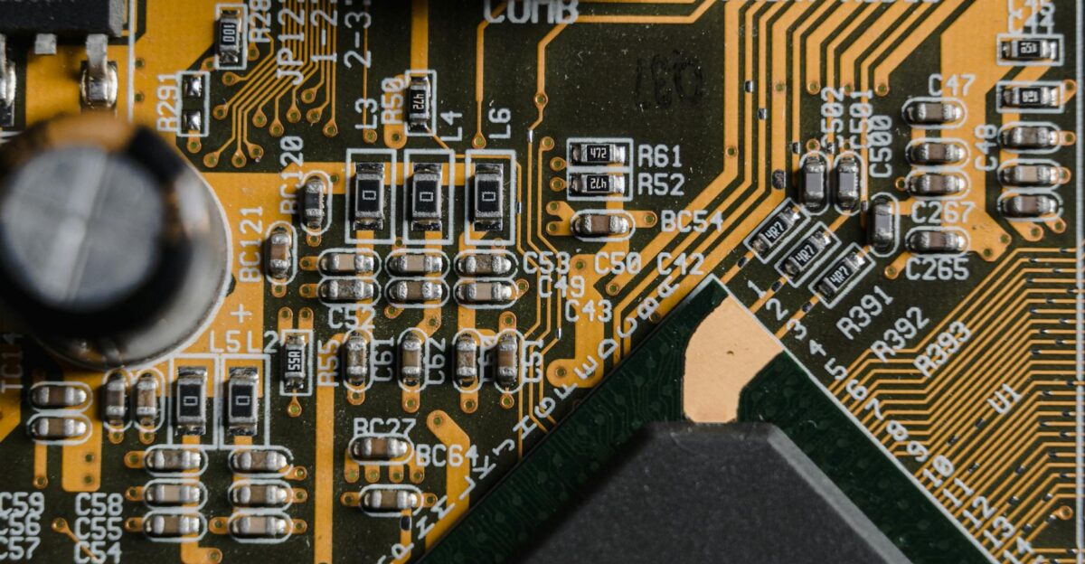 High-resolution close-up of a circuit board showing intricate electronic components and pathways