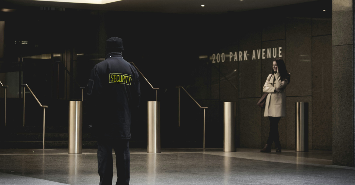 security guard standing on the gray floor