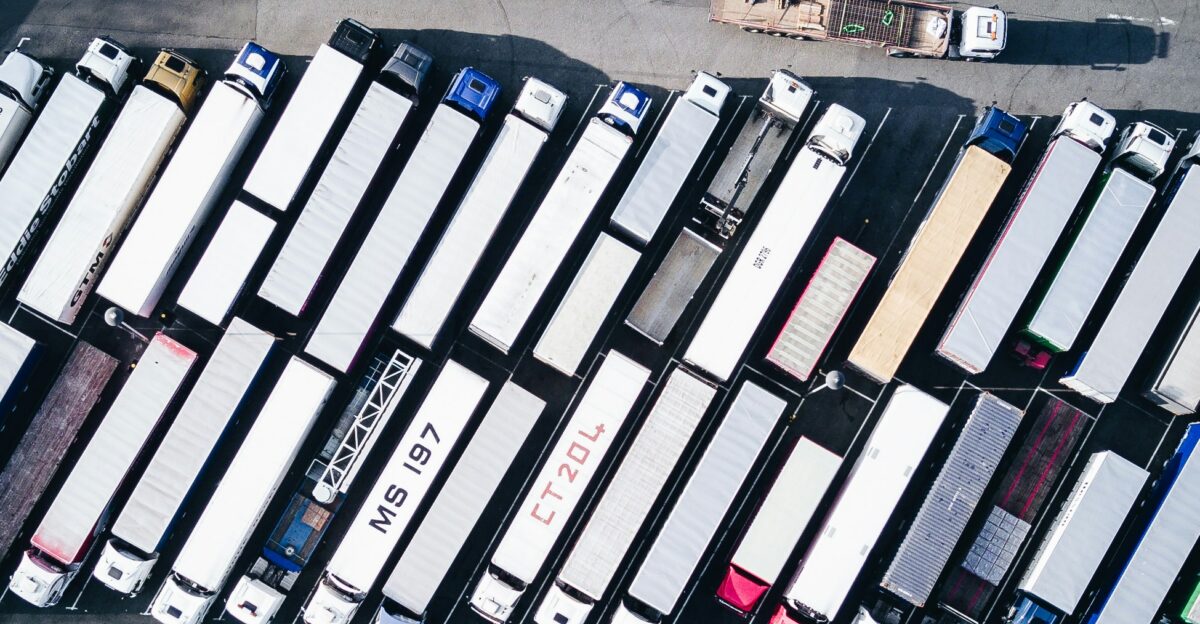 aerial photography of freight truck lot