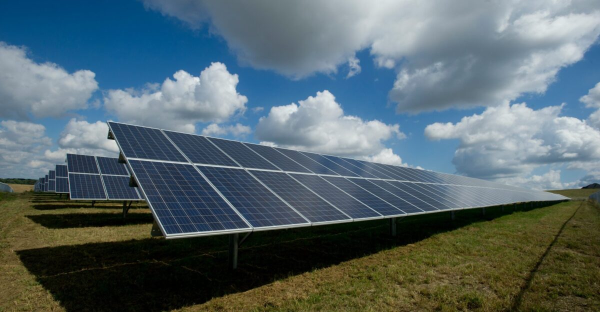 solar panels on green field