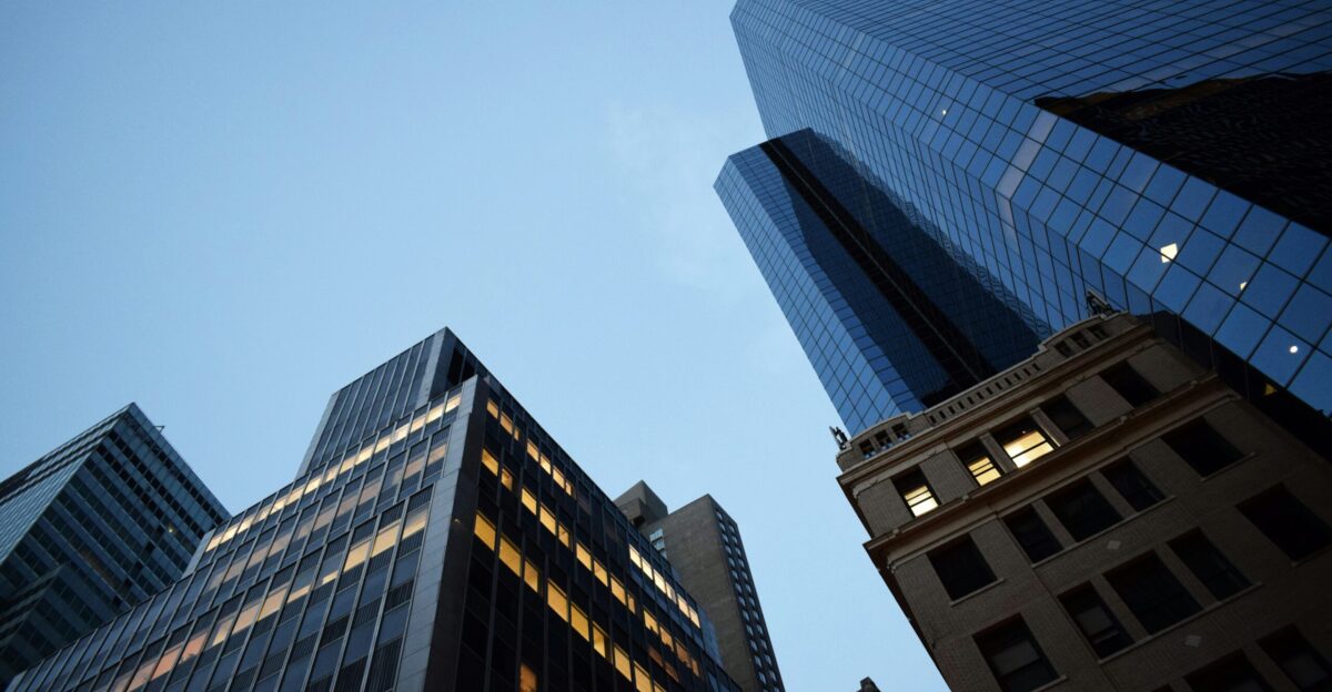 low-angle photography of high-rise buildings