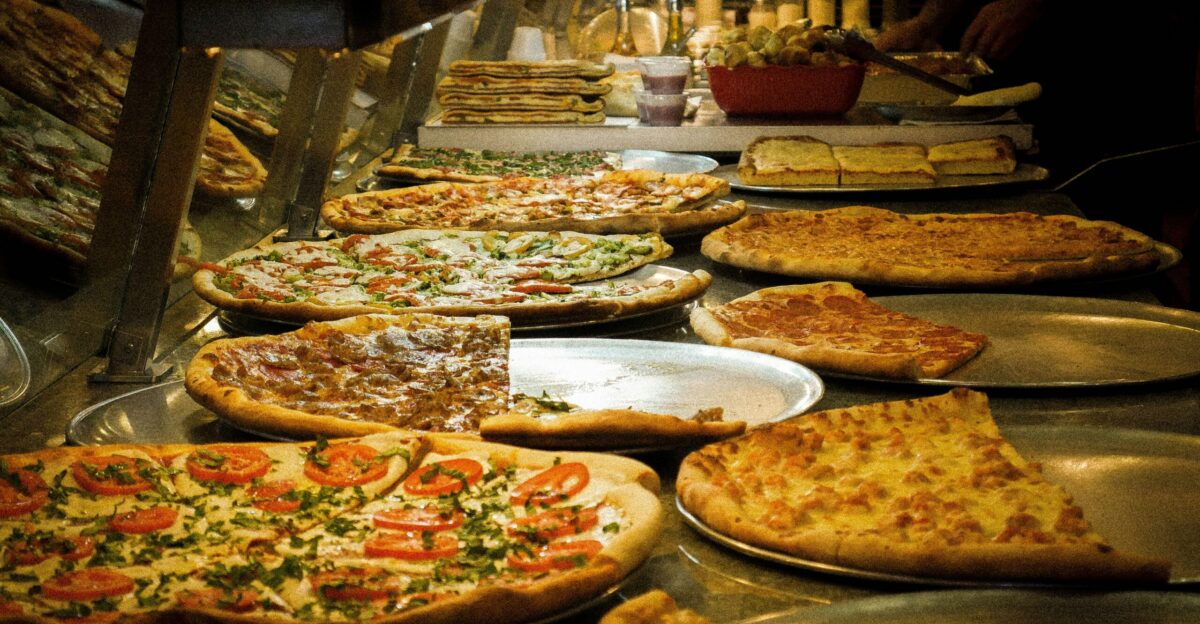 pizzas on trays