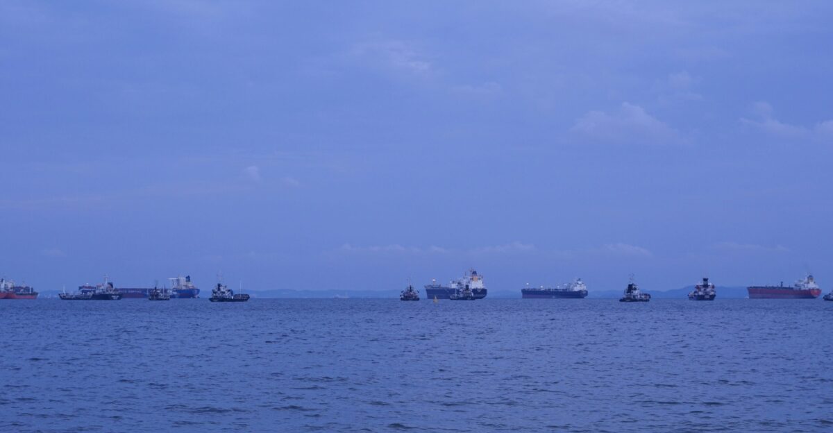 a group of ships in the water