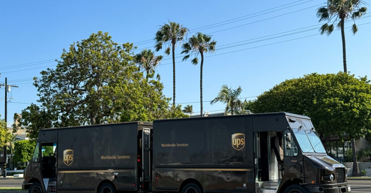 A ups truck is parked on the street