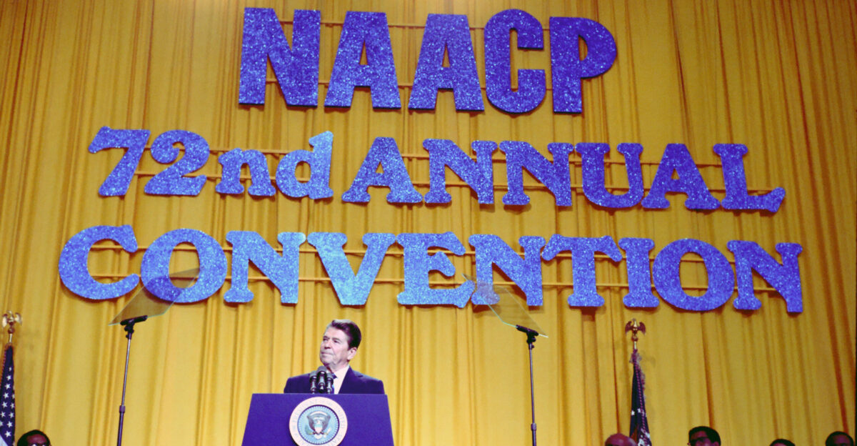 President Ronald Reagan Attending The 72Nd Annual Convention of The National Association for The Advancement of Colored People Naacp at The Currigan Hall Denver Convention Center in Denver Colorado 6 29 1981