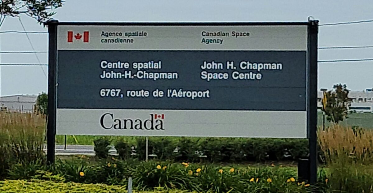 Identification panel at the reception of the Canadian Space Agency site in Saint-Hubert Quebec