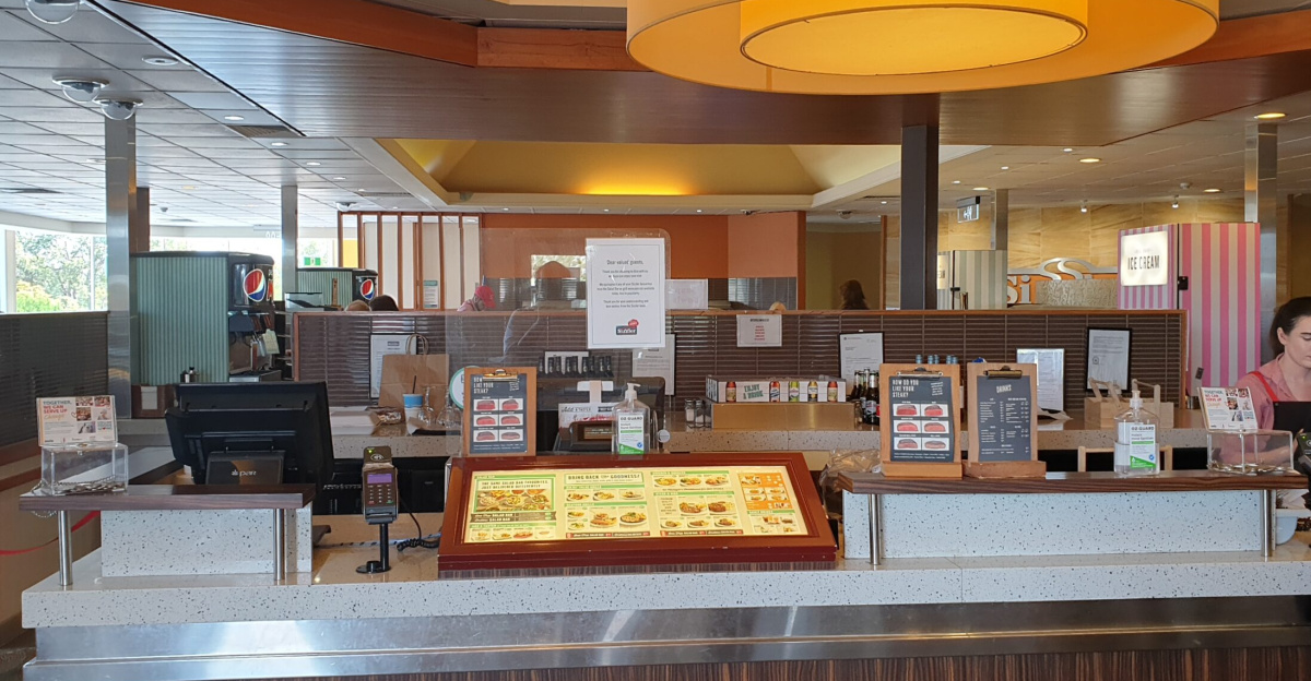 Front counter of the Sizzler restaurant at the Innaloo Cinema Centre in Woodlands, Western Australia. Taken in its final week of operation.