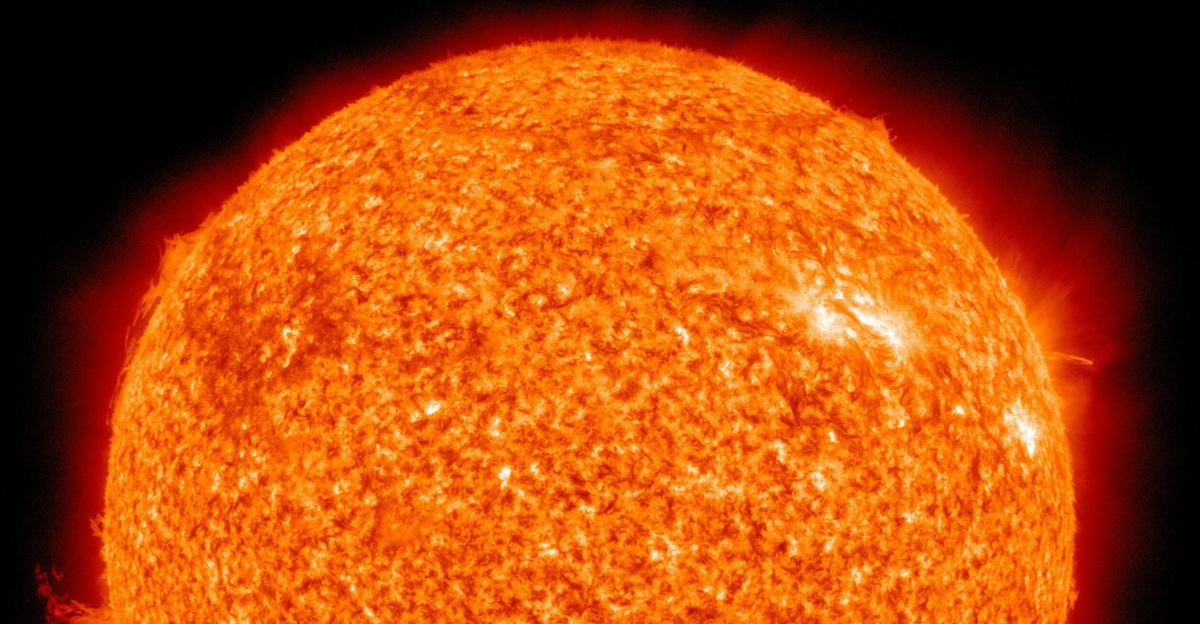 Detailed image of the sun showcasing its fiery surface and glowing edges.