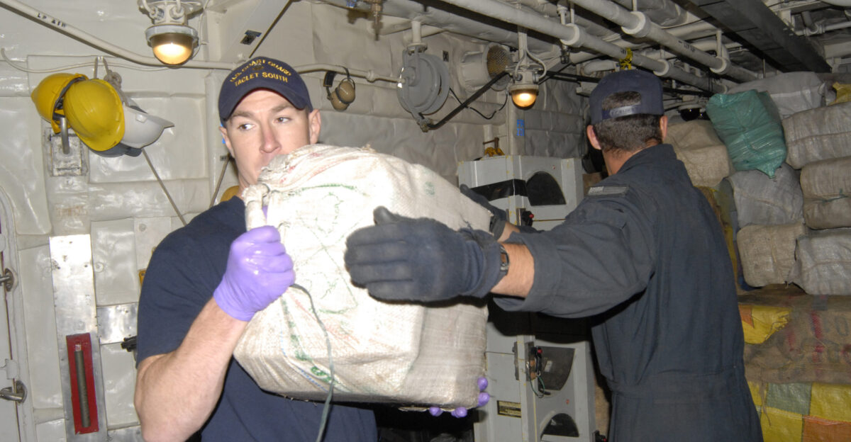 Mayport Fla Sep Dec 2006 - Petty Officer 2nd Class Brendan Dunn and Petty Officer 3rd Class Christopher Mieding from Coast Guard Tactical Law Enforcement Team South in Miami offload a 70-pound bale of cocaine from the USS Robert G Bradley during a 43 420-pound cocaine offload at Naval Station Mayport Fla The drugs were seized in seven seperate Coast Guard drug busts in the Eastern Pacific Ocean between September 2006 to December 2006 The drugs will be turned over to federal law enforcement officials for prosecution and eventually destruction Photo by PA1 Donnie Brzuska U S Coast Guard USCG photo by PA1 Donnie Brzuska Unit U S Coast Guard District 7 DVIDS Tags DRUGS LAW ENFORCEMENT CGVI DVIDS Bulk Import