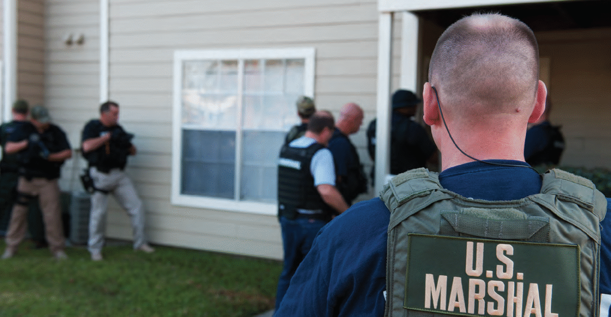 United States Marshals entering a building