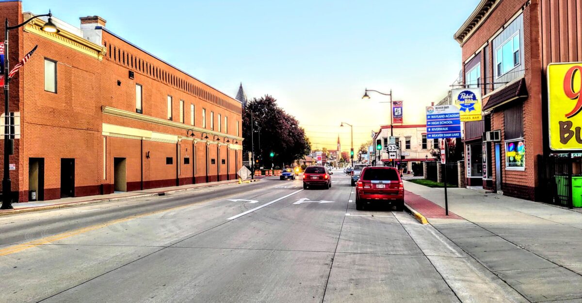 Downtown Beaver Dam Wisconsin looking East down front street