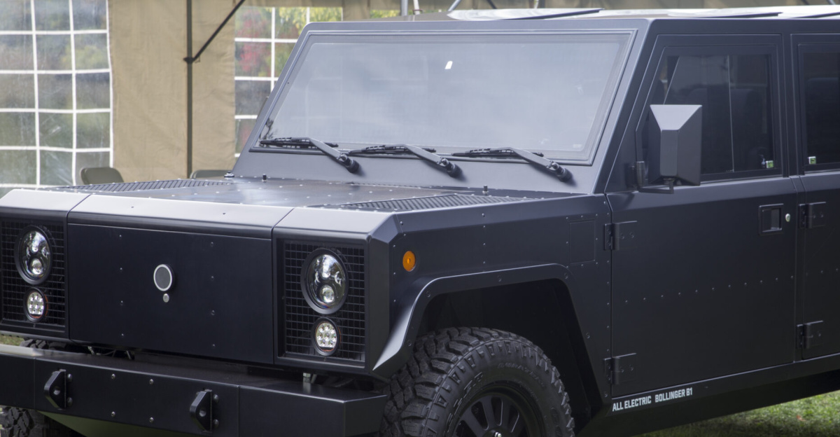 A Bollinger B1 being exhibited at the 2021 Greenwich Concours d'Elegance. <s>I am sure we will be tired of seeing these before soon.</s> Never mind, it was discontinued before it entered production.
