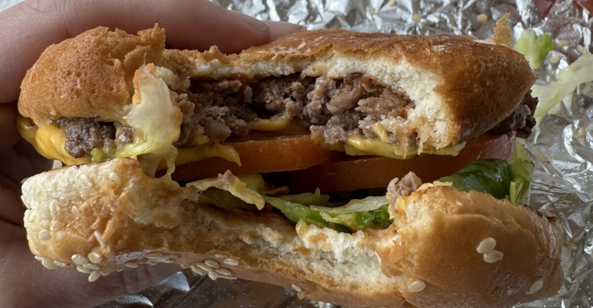 Little cheeseburger at Five Guys Petaluma California