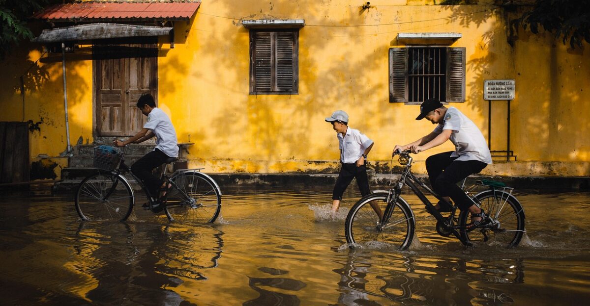children bicycles flood flooding student ancient town school vietnam flood flood flood flood flood flooding student school school school school