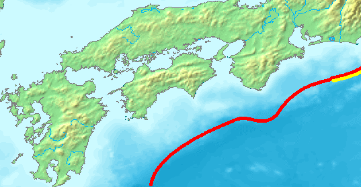 Map of the Nankai Trough a trough near the south coast of Japan