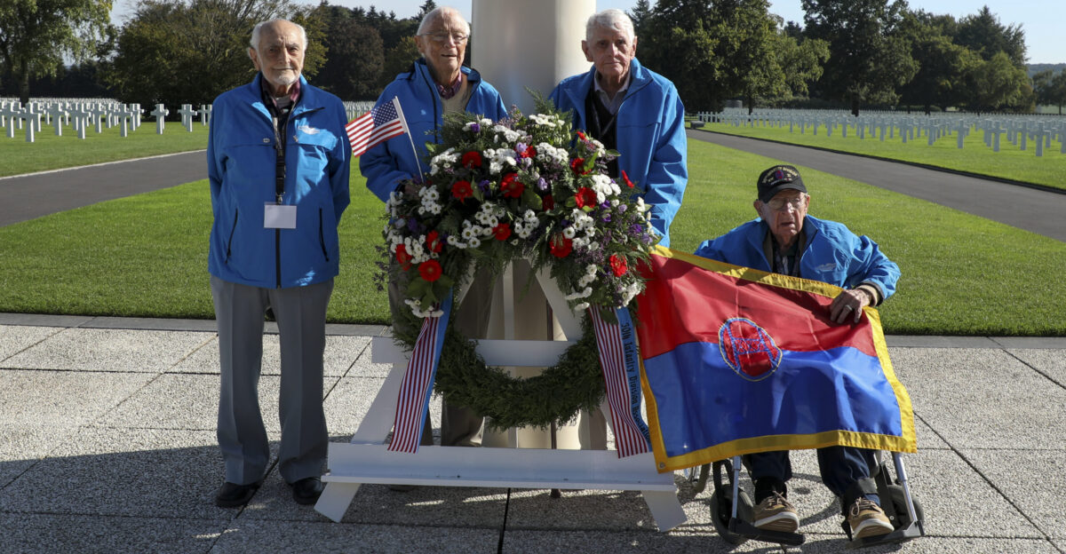 WWII Veterans who served with the 30th Infantry Division visit the Henri-Chapelle American Cemetery and Memorial in Belgium on Sept 15 2019 where more than 300 Old Hickory Soldiers who died during WWII are buried A group of North Carolina National Guard Soldiers traveled with the veterans and their families to the Netherlands to participate in several celebrations commemorating the 75th Liberation of Belgium and the Netherlands by 30th Inf Div Old Hickory Soldiers in September of 1944 visited the graves of several 30th Soldiers where flowers were laid and a sand ceremony was performed where sand from Omaha Beach France is rubbed into the headstone to make the name more prominent when friends and families visit a gravesite U S Army photo by Staff Sgt Mary Junell