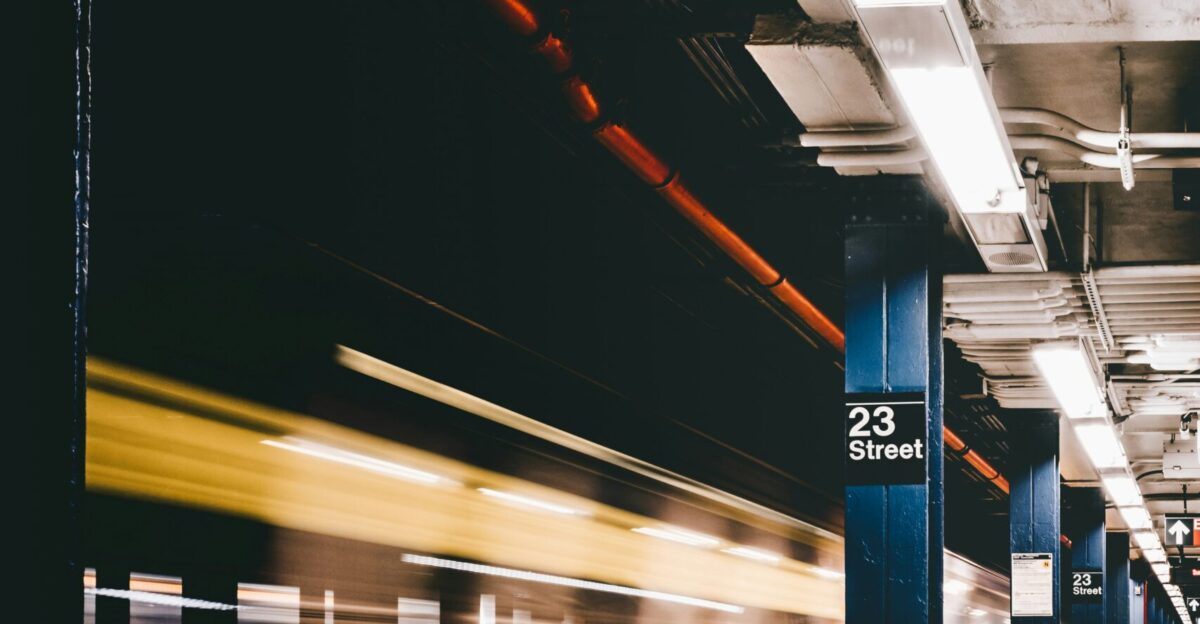 blue and gray train station