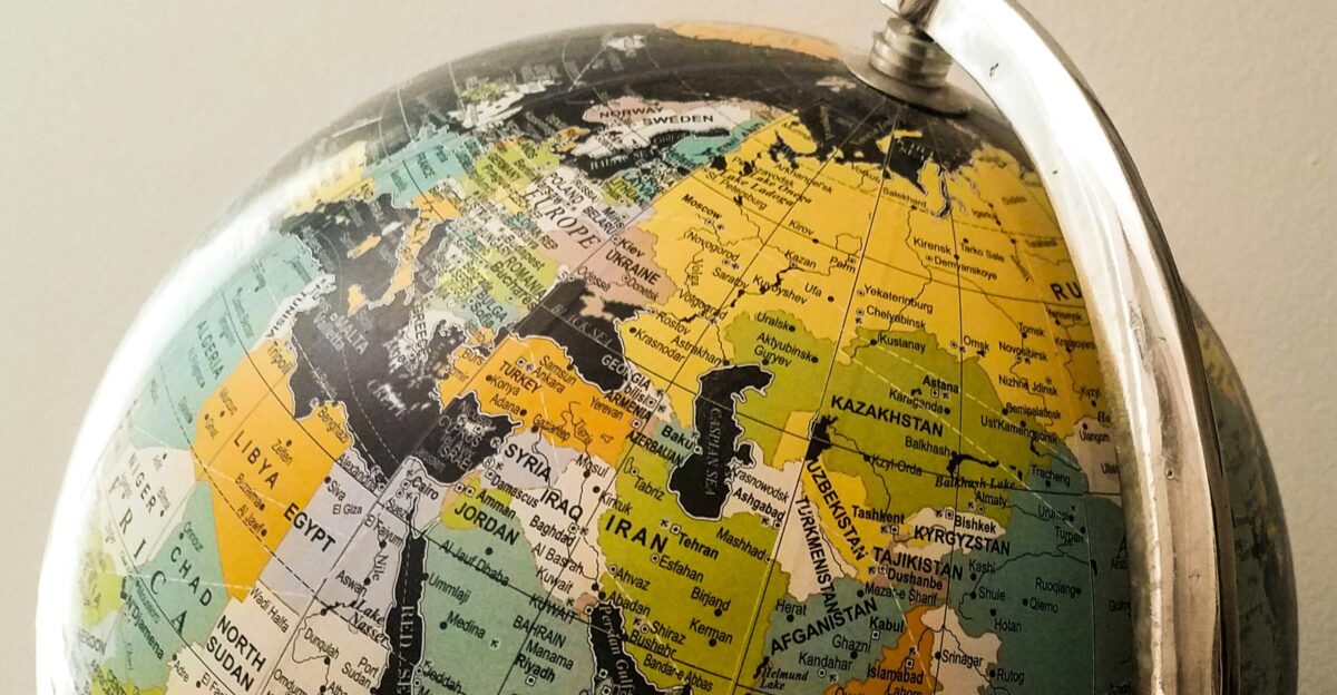 blue and yellow desk globe