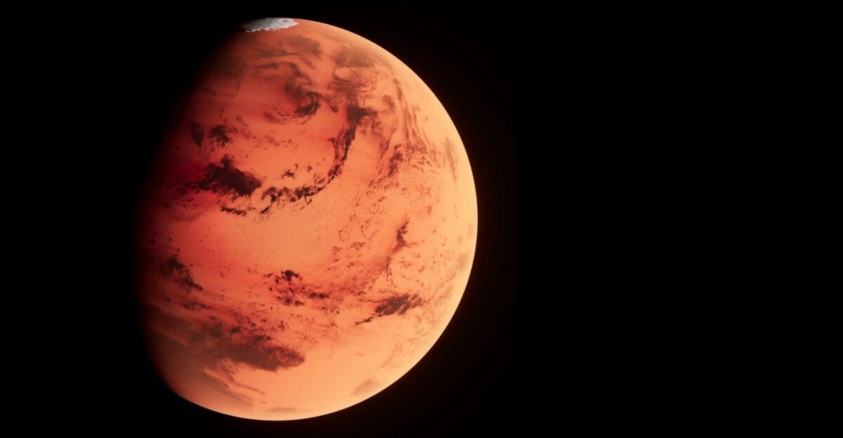 a red planet with a black background