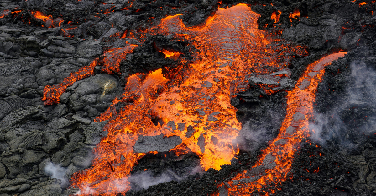 a lava flow in the lava of a volcano