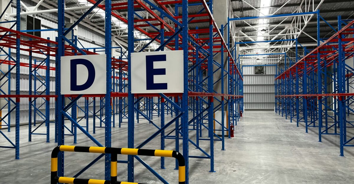 a sign in a warehouse