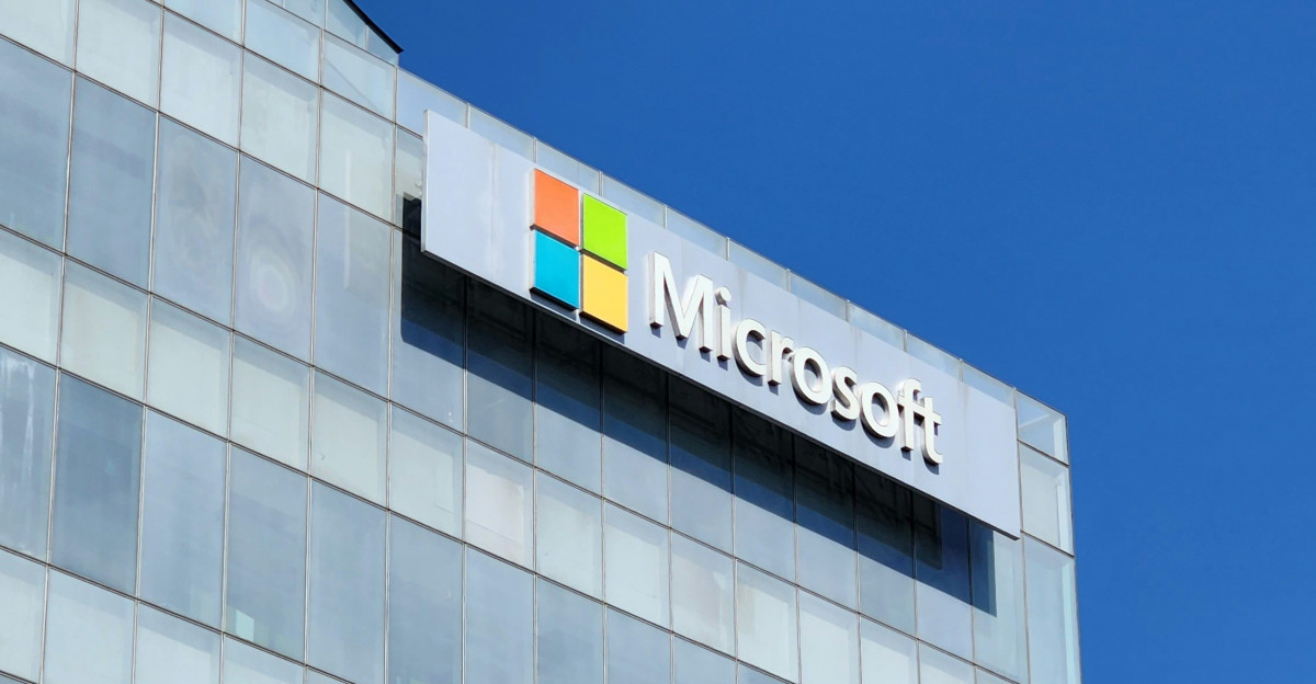 a building with a microsoft sign on the side of it
