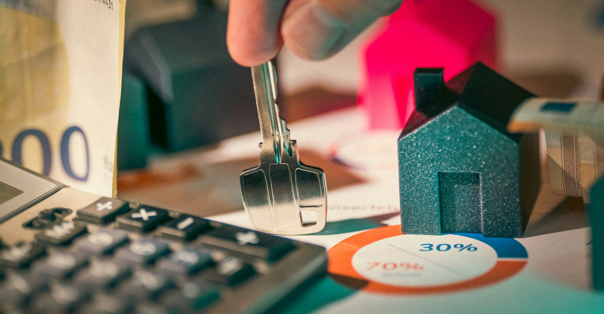 A person putting money into a calculator