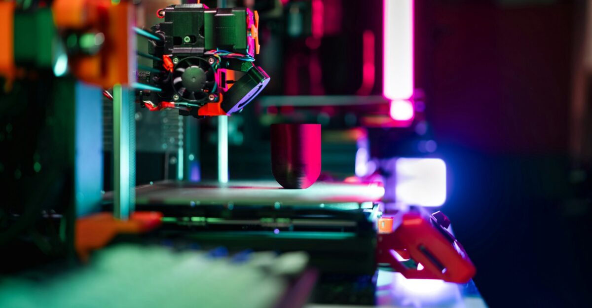 Close-up of a 3D printer in operation