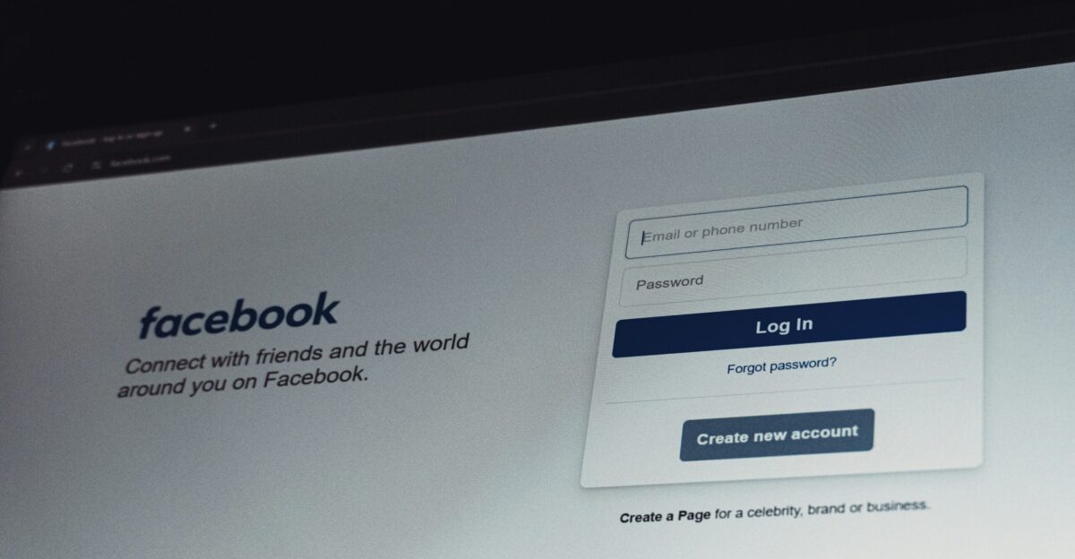 Facebook login screen on a computer monitor
