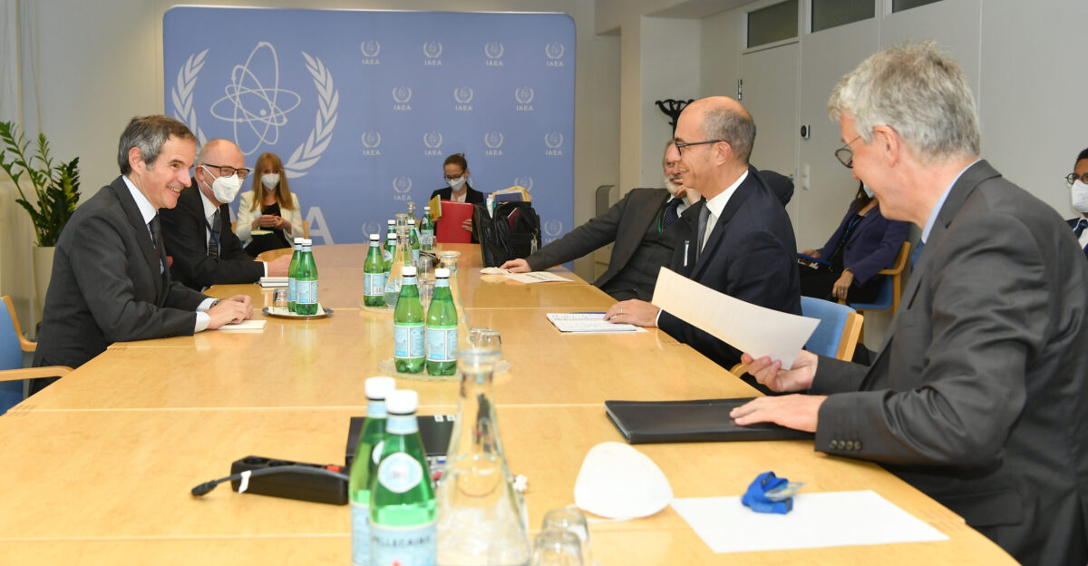 Rafael Mariano Grossi IAEA Director General met with the E3 Political Directors from France UK and Germany during their official visit at the Agency headquarters in Vienna Austria 12 May 2021 The DG is joined by his senior staff Mark Bassett Special Assistant to the DG for Nuclear Safety and Security and Safeguards From France Mr Philippe Errera and Ms Delphine Hourneau-Pouezat Head of Disarmament and Non-Proliferation Unit Foreign Affairs and HE Mr Xavier Sticker Resident Representative of France to the IAEA from the United Kingdom Sir Tim Barrow and Ms Emma Nottingham Joint Head of State Programmes Team and HE Ms Corinne Kitsell Resident Representative of the United Kingdom to the IAEA and from Germany HE Mr Gerhard K ntzle Resident Representative of Germany to the IAEA and Ms Katharina Lack Head of IAEA and Nuclear Non-Proliferation Unit Federal Foreign Office Photo Credit Dean Calma IAEA