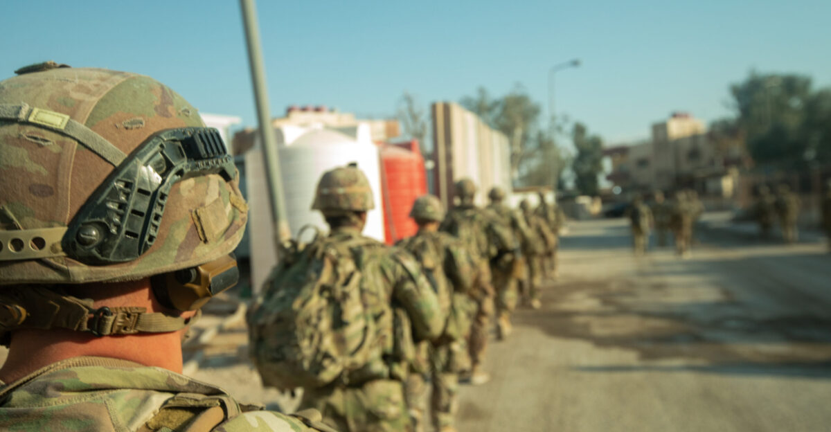 U S Army Soldiers assigned to Bravo Company 1st Battalion 121st Infantry Regiment Georgia Army National Guard conduct a tactical movement in Northeast Syria Combined Joint Task Force - Operation Inherent Resolve continues to advise assist and enable partner forces in designated areas of Syria to set conditions for long-term security and the lasting defeat of ISIS U S Army photo by Sgt Jamie Robinson